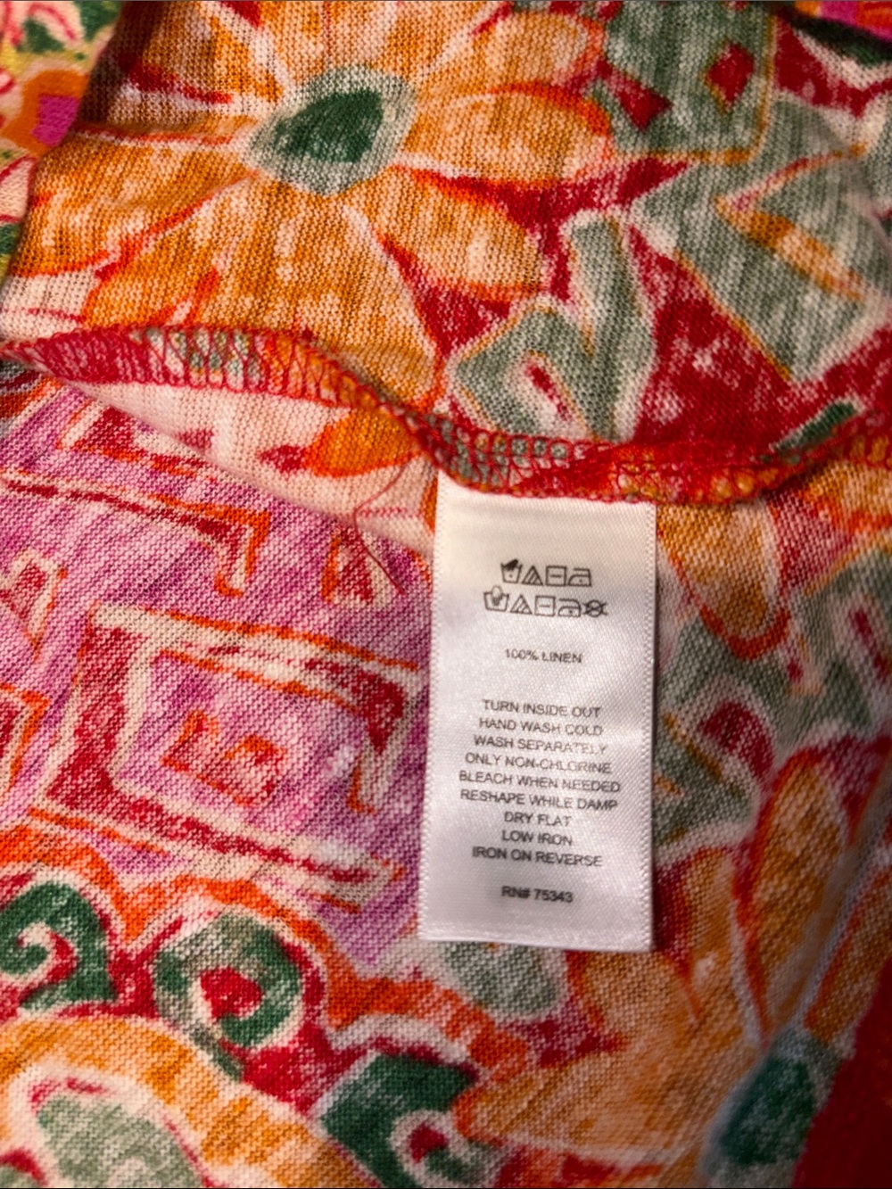 Nicole Miller Linen Multicolor Floral Short-Sleeve Blouse - Picture 7 of 7